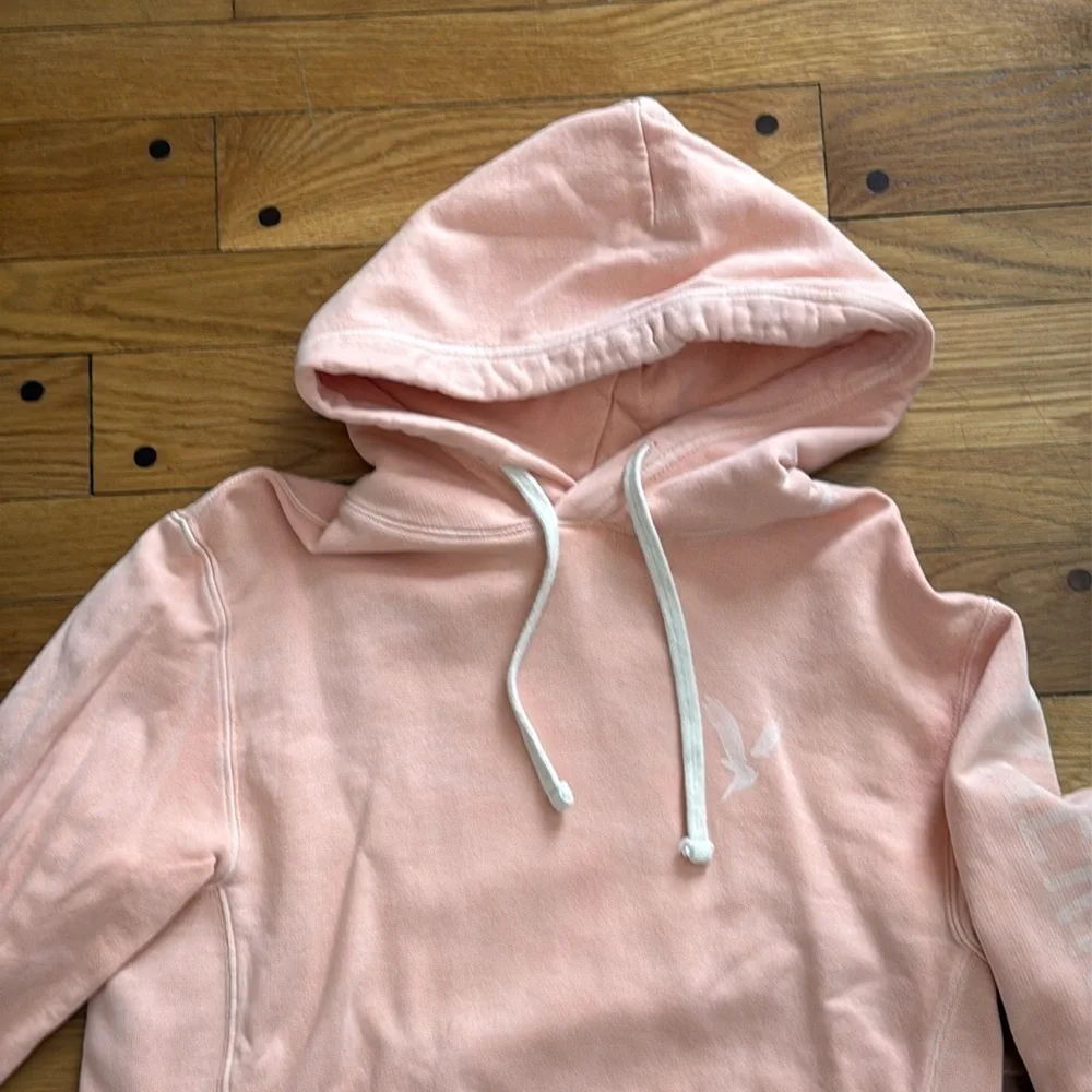 American Eagle Reverse Weave Cotton Hoodie Sweatshirt Arm Logo Peach Men XS